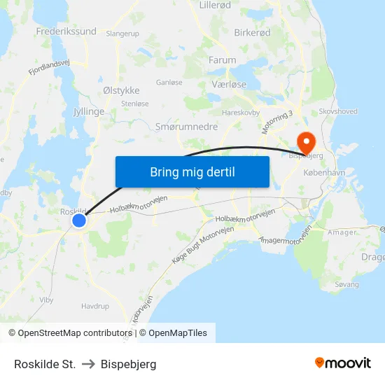 Roskilde St. to Bispebjerg map