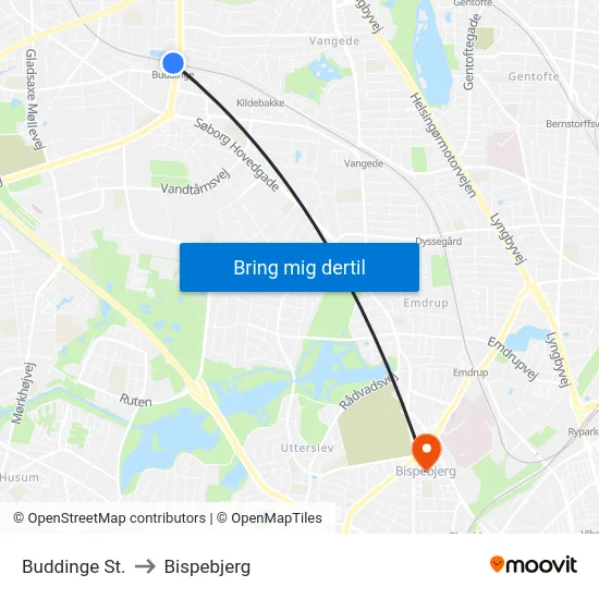 Buddinge St. to Bispebjerg map