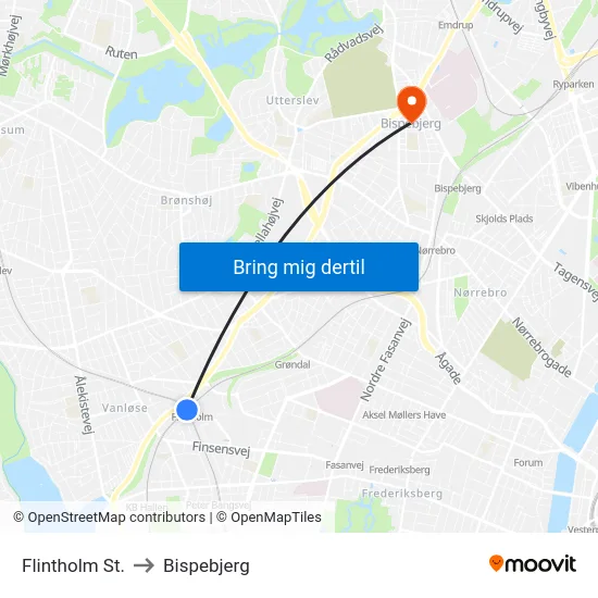 Flintholm St. to Bispebjerg map