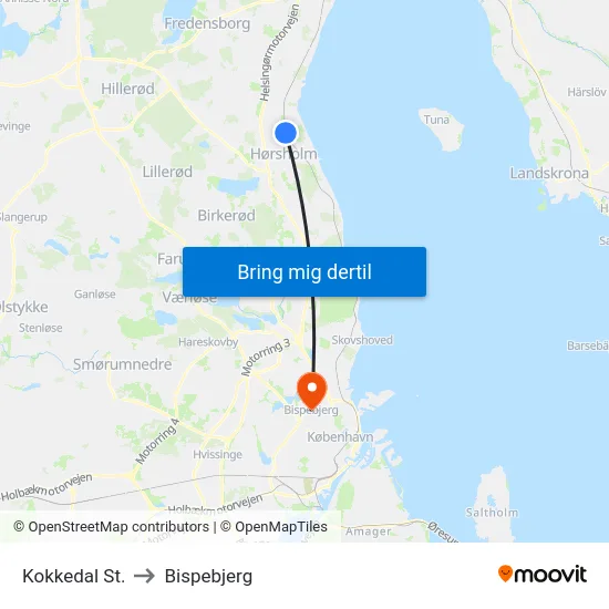 Kokkedal St. to Bispebjerg map