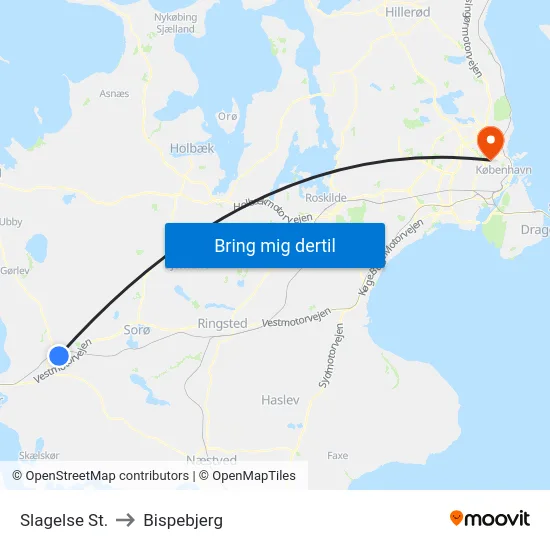Slagelse St. to Bispebjerg map