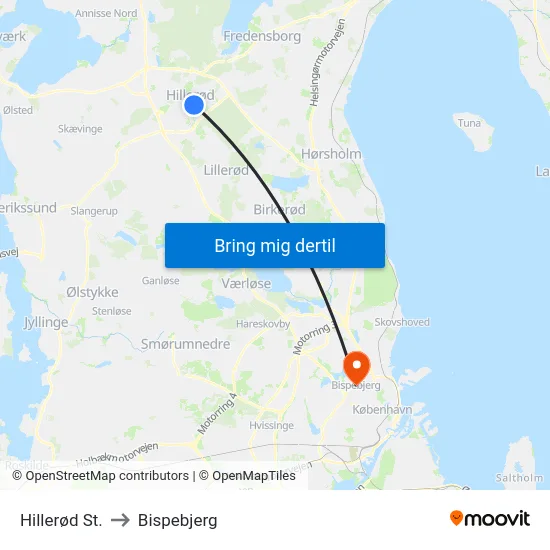 Hillerød St. to Bispebjerg map
