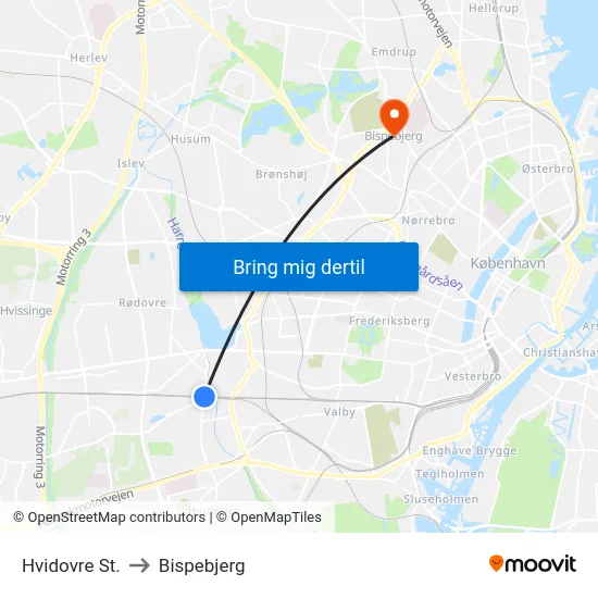 Hvidovre St. to Bispebjerg map