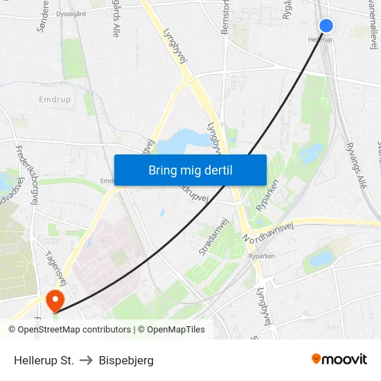 Hellerup St. to Bispebjerg map