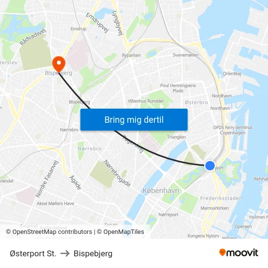 Østerport St. to Bispebjerg map