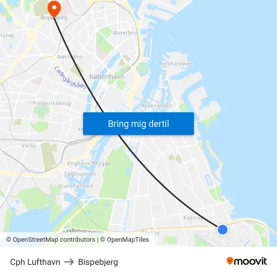 Cph Lufthavn to Bispebjerg map