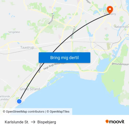 Karlslunde St. to Bispebjerg map