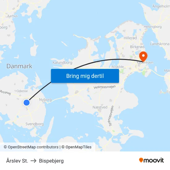 Årslev St. to Bispebjerg map