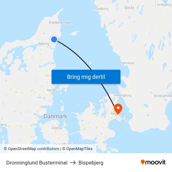 Dronninglund Busterminal to Bispebjerg map