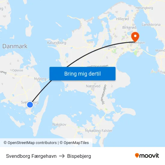 Svendborg Færgehavn to Bispebjerg map
