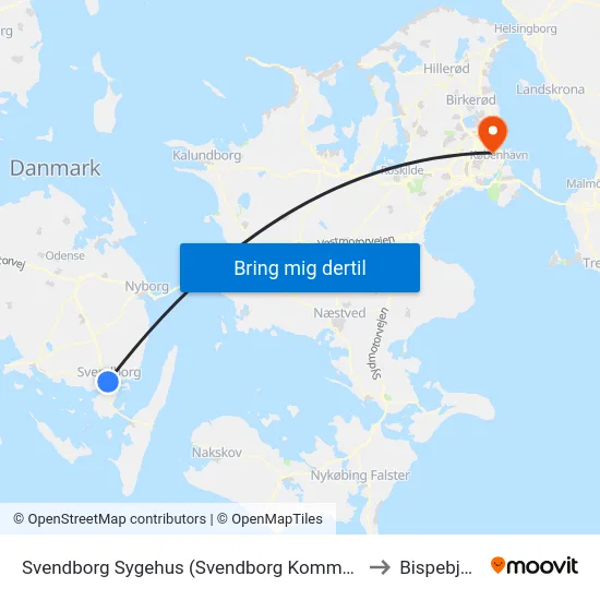 Svendborg Sygehus (Svendborg Kommune) to Bispebjerg map