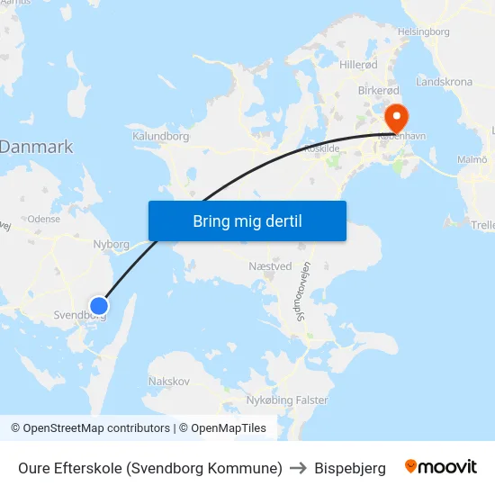 Oure Efterskole (Svendborg Kommune) to Bispebjerg map