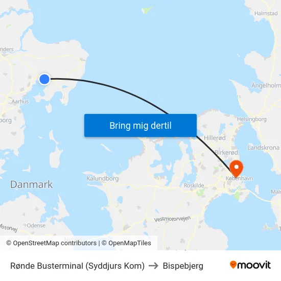 Rønde Busterminal (Syddjurs Kom) to Bispebjerg map