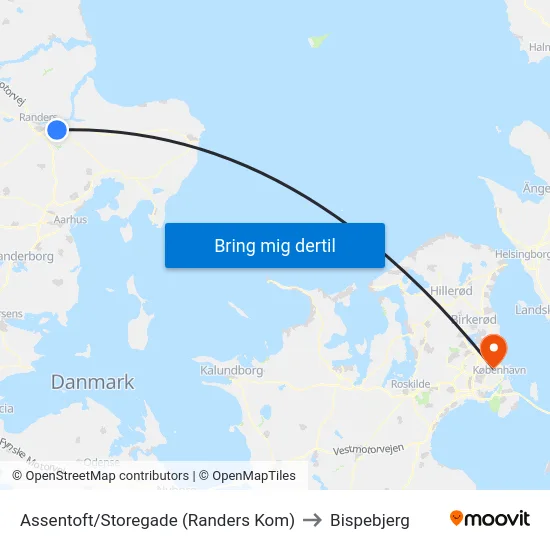 Assentoft/Storegade (Randers Kom) to Bispebjerg map
