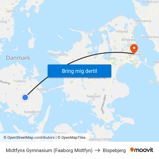 Midtfyns Gymnasium (Faaborg Midtfyn) to Bispebjerg map