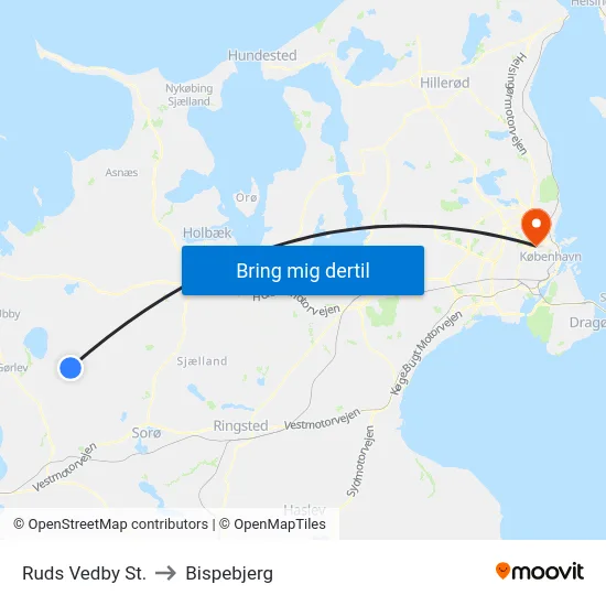 Ruds Vedby St. to Bispebjerg map