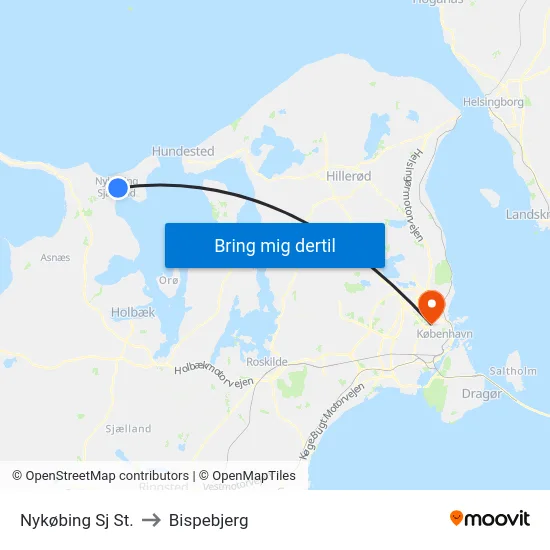 Nykøbing Sj St. to Bispebjerg map