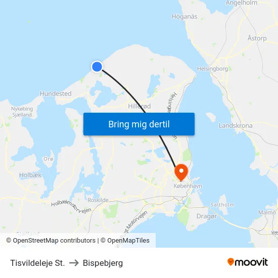 Tisvildeleje St. to Bispebjerg map