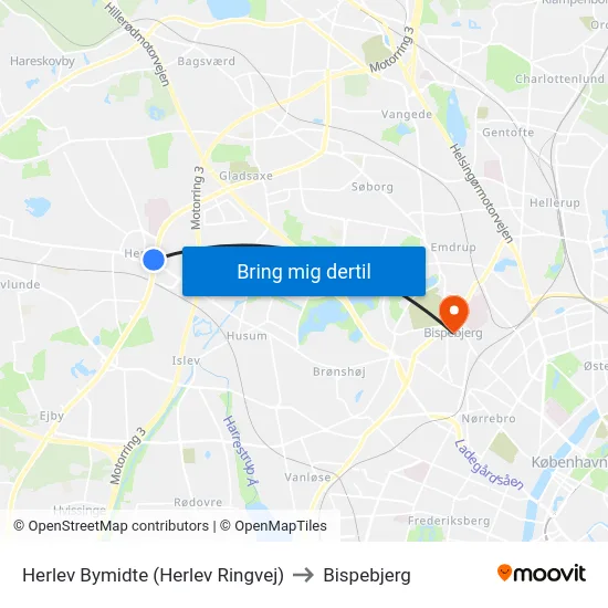 Herlev Bymidte (Herlev Ringvej) to Bispebjerg map