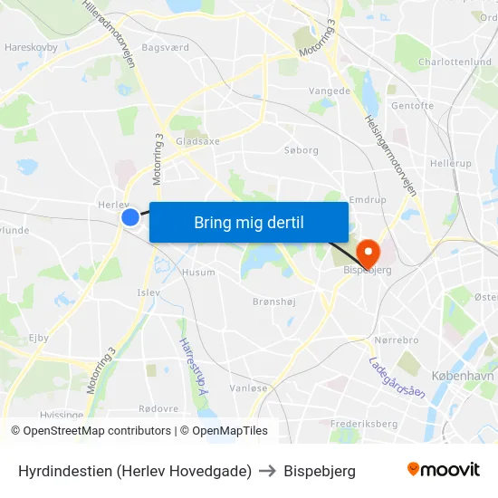 Hyrdindestien (Herlev Hovedgade) to Bispebjerg map