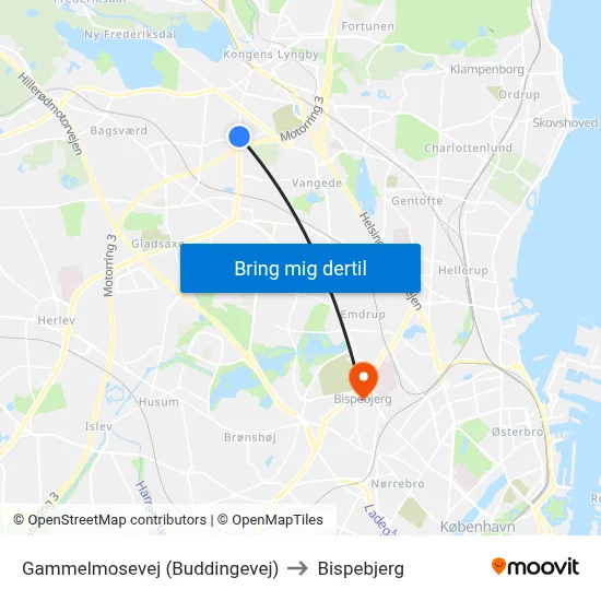 Gammelmosevej (Buddingevej) to Bispebjerg map