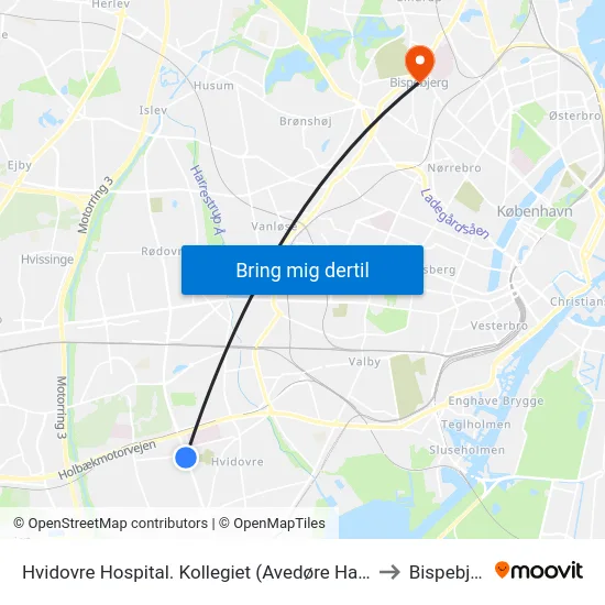 Hvidovre Hospital. Kollegiet (Avedøre Havnevej) to Bispebjerg map
