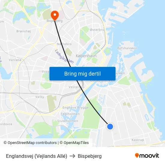 Englandsvej (Vejlands Allé) to Bispebjerg map