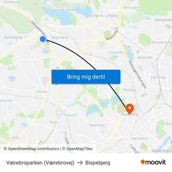 Værebroparken (Værebrovej) to Bispebjerg map