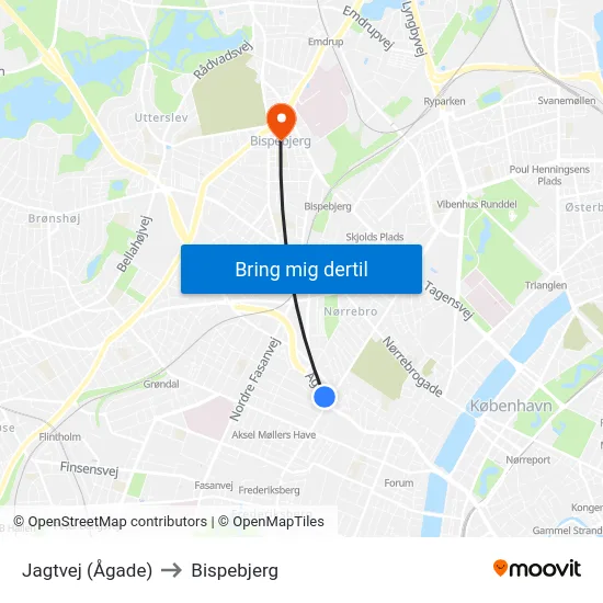 Jagtvej (Ågade) to Bispebjerg map