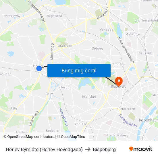 Herlev Bymidte (Herlev Hovedgade) to Bispebjerg map