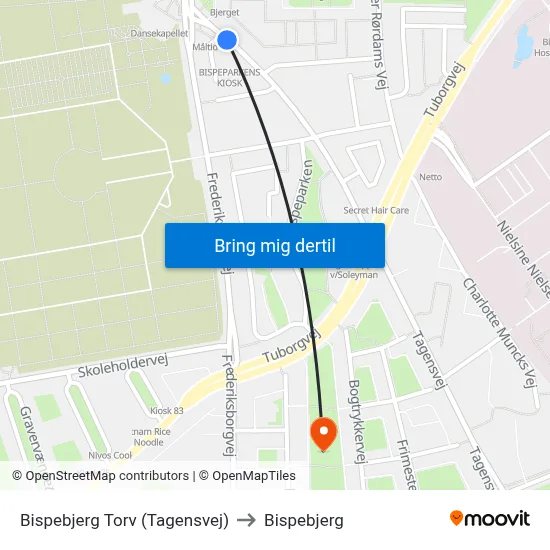 Bispebjerg Torv (Tagensvej) to Bispebjerg map