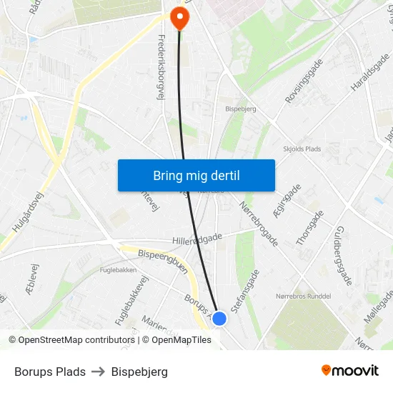 Borups Plads to Bispebjerg map
