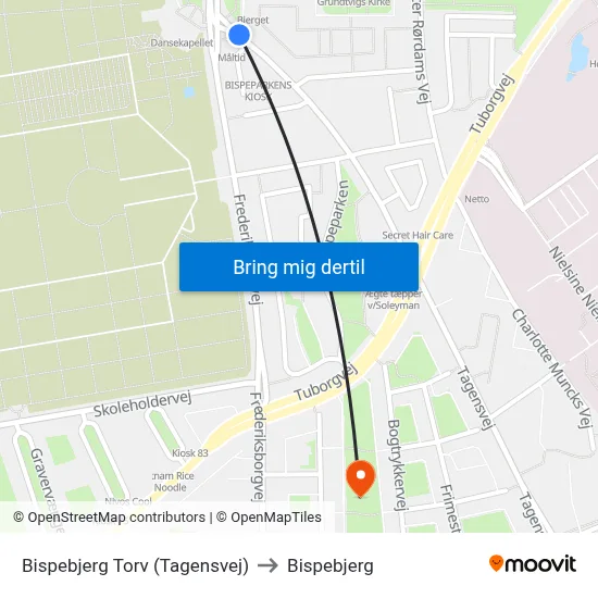Bispebjerg Torv (Tagensvej) to Bispebjerg map