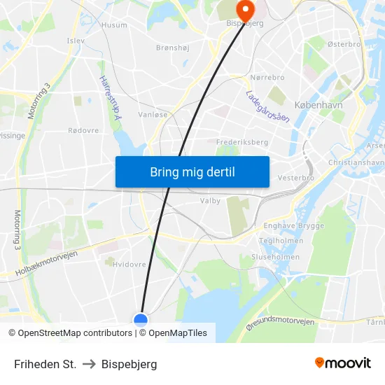 Friheden St. to Bispebjerg map