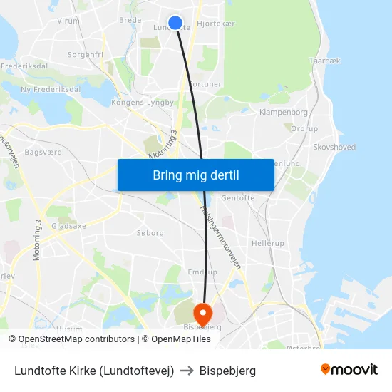 Lundtofte Kirke (Lundtoftevej) to Bispebjerg map