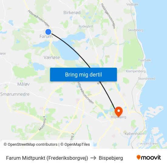 Farum Midtpunkt (Frederiksborgvej) to Bispebjerg map