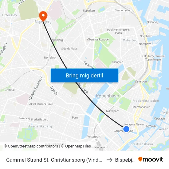 Gammel Strand St. Christiansborg (Vindebrogade) to Bispebjerg map