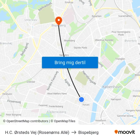 H.C. Ørsteds Vej (Rosenørns Allé) to Bispebjerg map