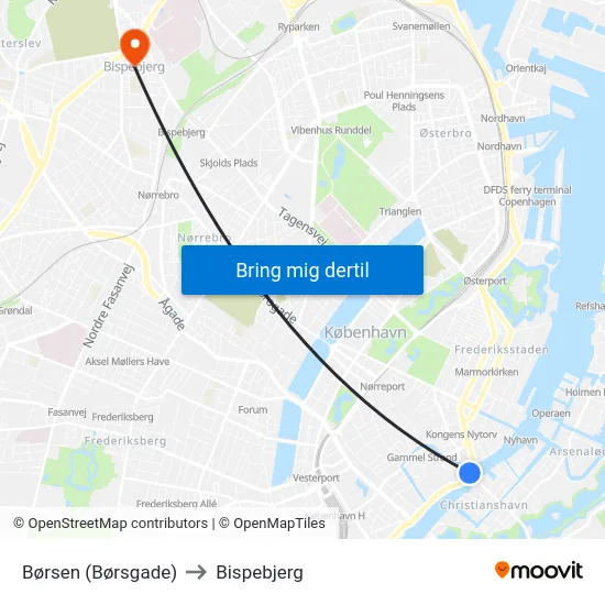 Børsen (Børsgade) to Bispebjerg map