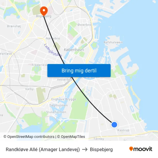 Randkløve Allé (Amager Landevej) to Bispebjerg map