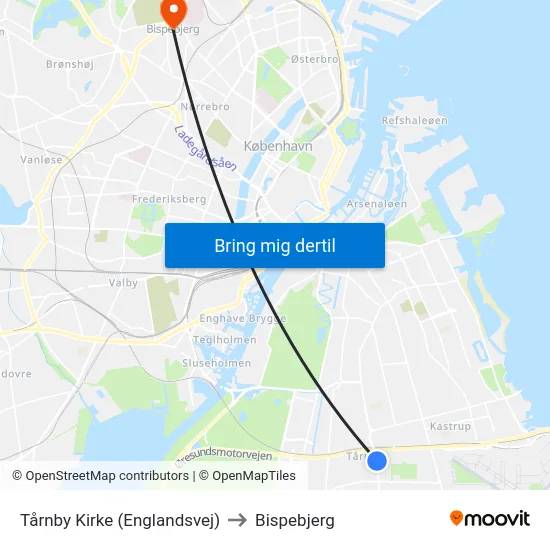 Tårnby Kirke (Englandsvej) to Bispebjerg map