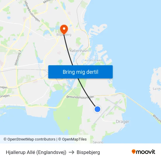 Hjallerup Allé (Englandsvej) to Bispebjerg map