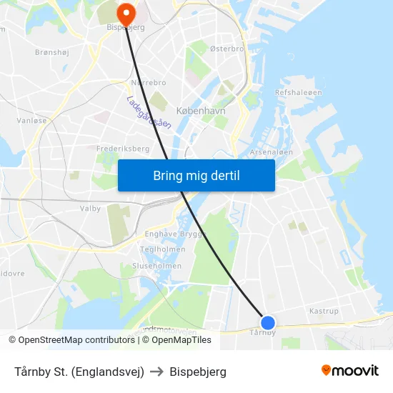 Tårnby St. (Englandsvej) to Bispebjerg map