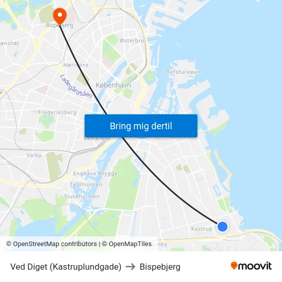 Ved Diget (Kastruplundgade) to Bispebjerg map