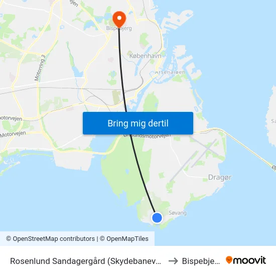 Rosenlund Sandagergård (Skydebanevej) to Bispebjerg map