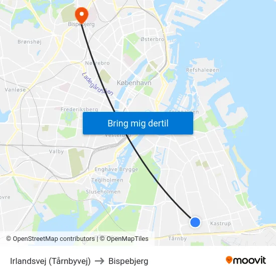 Irlandsvej (Tårnbyvej) to Bispebjerg map