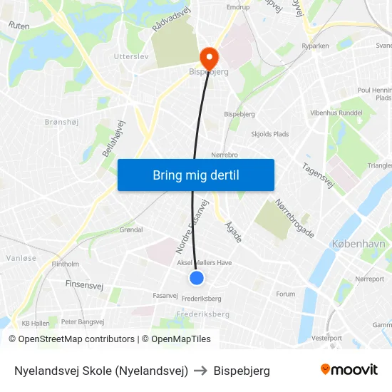 Nyelandsvej Skole (Nyelandsvej) to Bispebjerg map