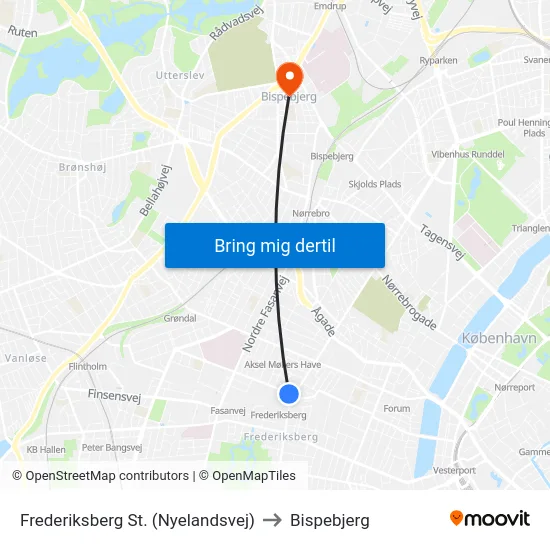 Frederiksberg St. (Nyelandsvej) to Bispebjerg map