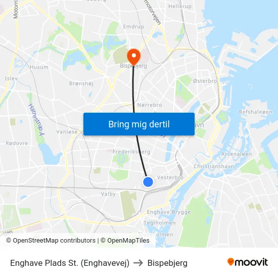 Enghave Plads St. (Enghavevej) to Bispebjerg map