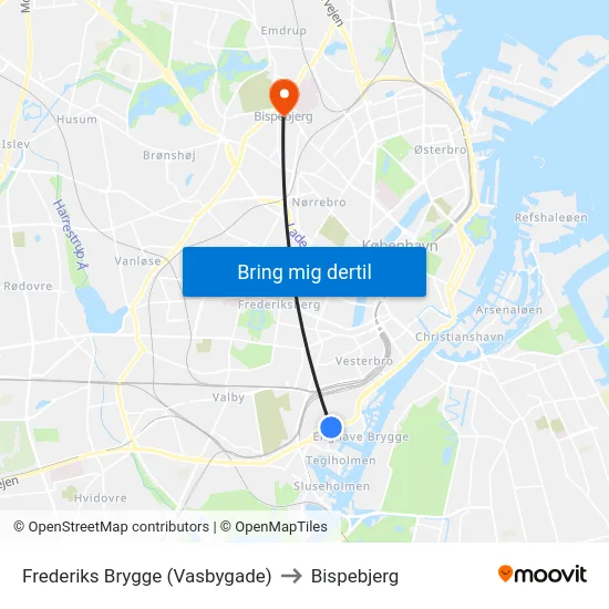 Frederiks Brygge (Vasbygade) to Bispebjerg map